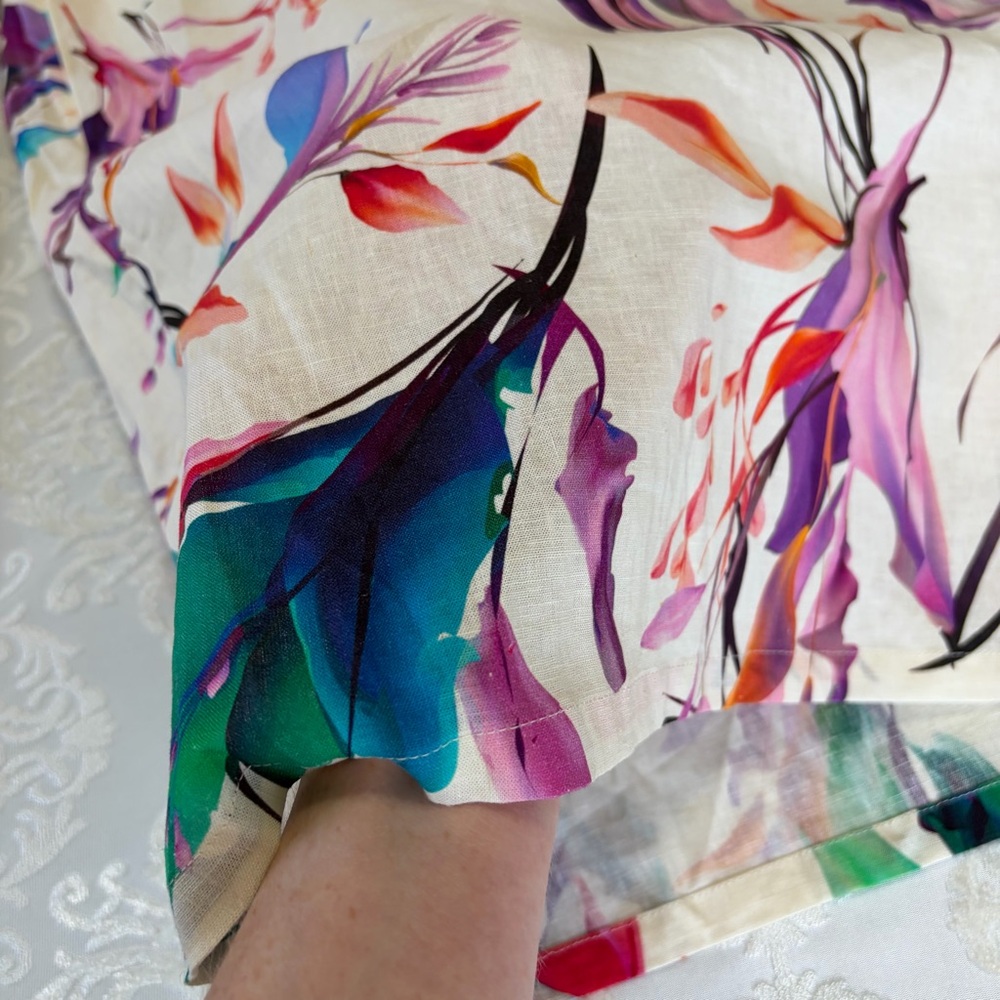 Calia Linen Blend Wide Leg Cover Up Pants Abstract Floral Print Size Large - Picture 3 of 8